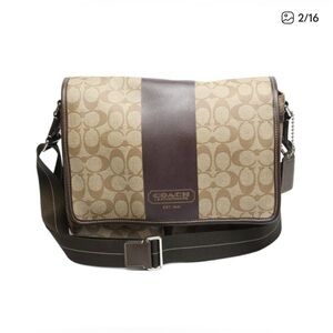 Coach Signature Brown and Tan Messenger Bag